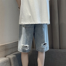男裤新款直筒宽松破洞牛仔短裤潮牌ins港风夏季五分裤K911-P30，男装休闲裤，星座512-2