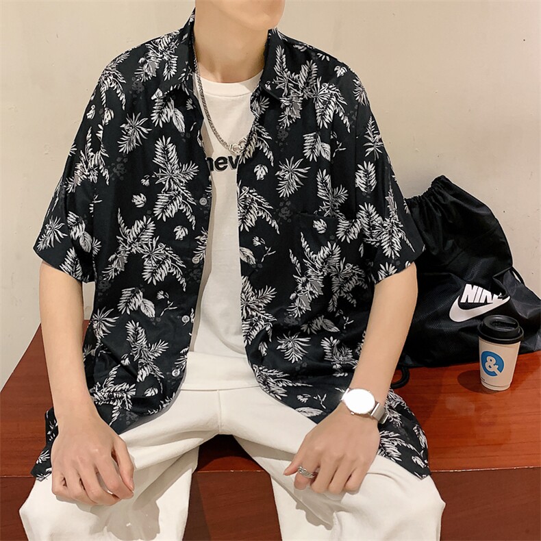 特P29控58夏季冰丝港风男宽松版扎染短袖衬衫CS10,男装衬衫,电商B370