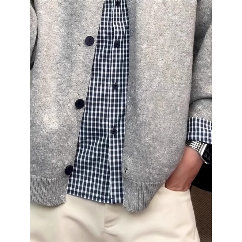 MY7100-P79针织毛衣开衫秋冬季新款纯色休闲百搭圆领潮牌外套,男装针织衫/毛衣,电商B323A