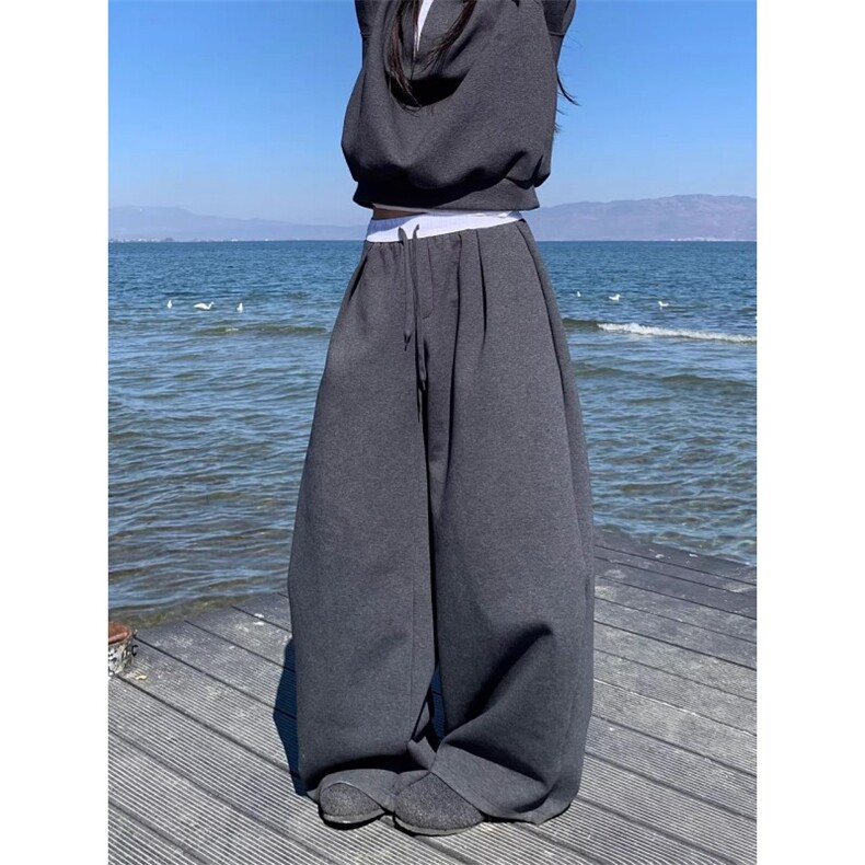 美式复古运动风阔腿卫裤男女抽绳休闲直筒裤感廓形裤KC28,男装休闲裤,星座1116A（原606A-3）