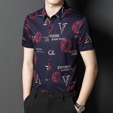 时尚字母印花丝光棉短袖衬衫男薄款2023夏季新款青年男士时尚衬衣，男装衬衫，电商B212（原钱塘6029）