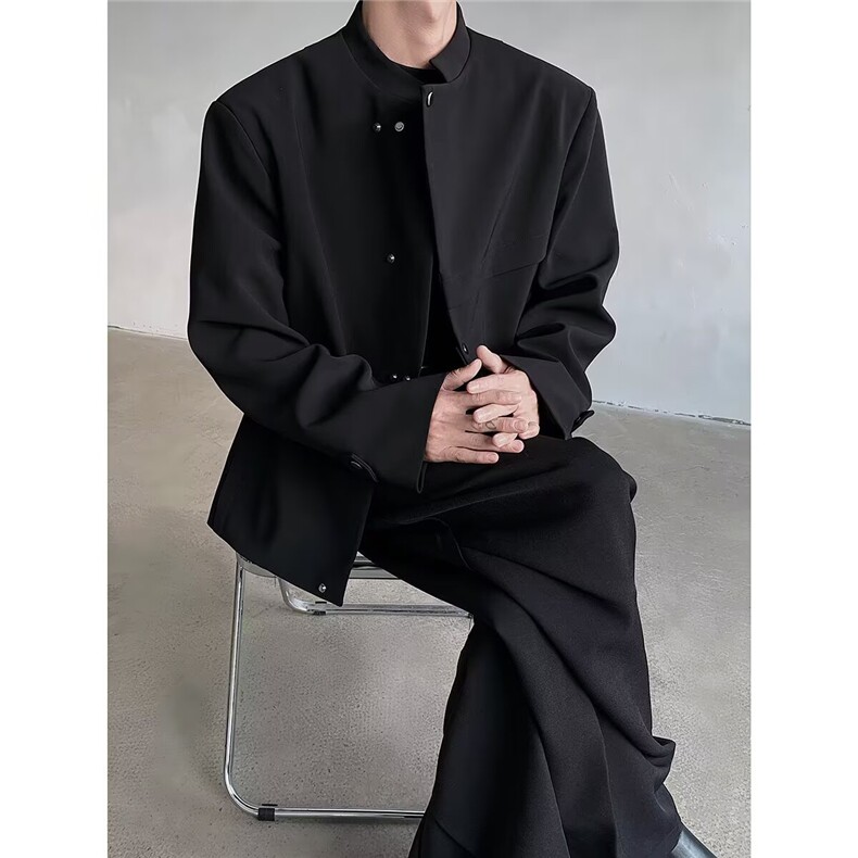 W11045-P78网图现货春新中式立领西服外套解构斜门襟设计感夹克,男装夹克,星座1608