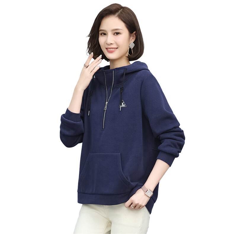 2022春季新款时尚简约纯色加厚修身连帽休闲百搭潮流卫衣,女装卫衣/绒衫,丽影随形