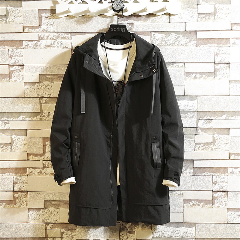 男士休闲外套韩版潮流连帽夹克中长款风衣2021春季外衣DS174T，男装风衣，电商A102