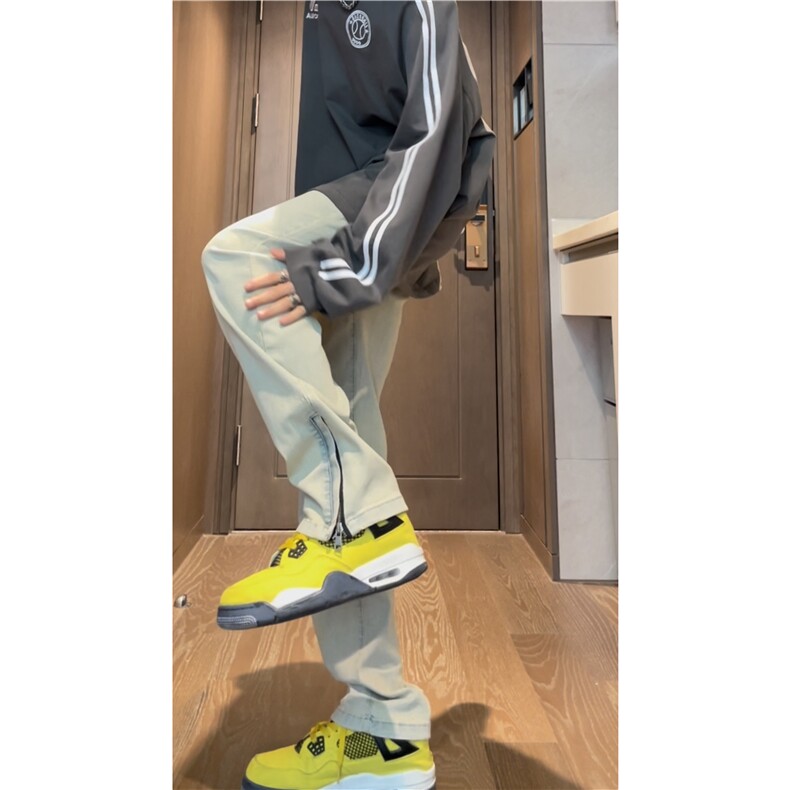 24春季高街复古水洗微喇裤脚拉链设计牛仔裤B315-K23204-P55控68,男装牛仔裤,电商B315