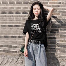 新款韩版时尚百搭休闲字母印花简约短袖T恤，女装T恤，L·H·X