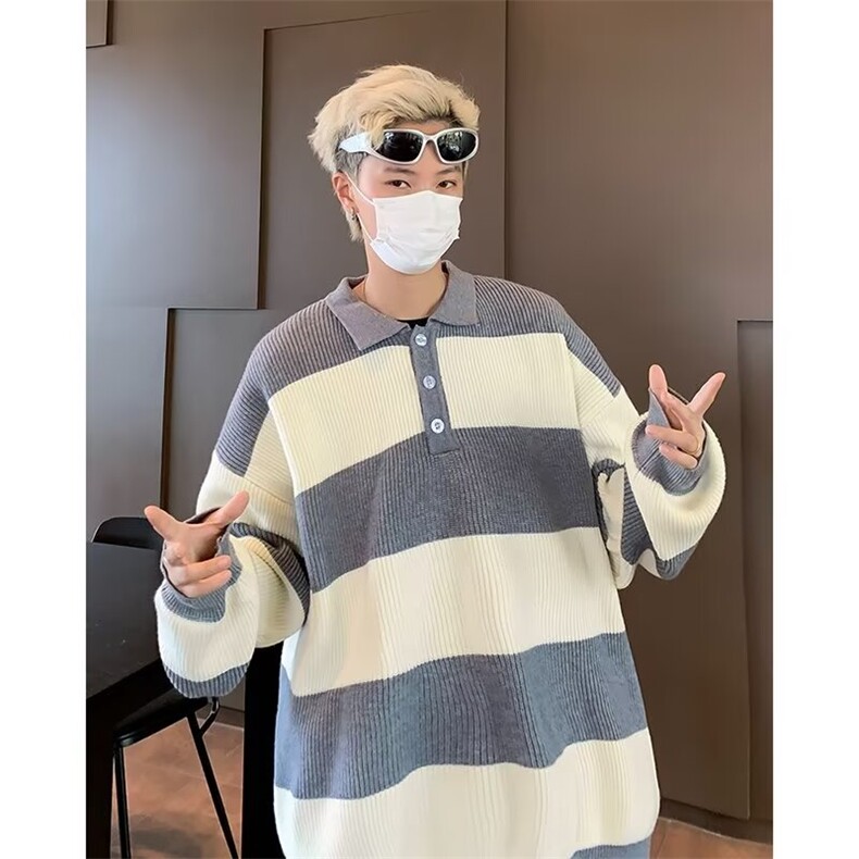 条纹毛衣男士秋冬韩系潮流慵懒风针织打底衫外套男学生MZ505-P45,男装T恤,星座412-2