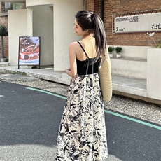 【新款现货】风水墨印花撞色连衣裙P90K138，女装连衣裙，2C333