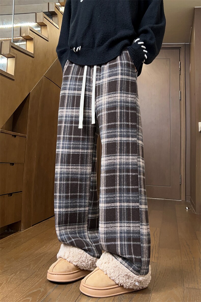 加厚格子裤女加绒裤子垂感小众休闲百搭阔腿裤5D2127-TP5598,男装卫衣,电商A102