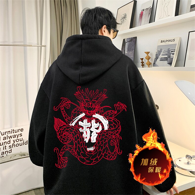 龙年卫衣 冬季美式加绒加厚连帽卫衣外套DL1761常规特P35加绒特40图片