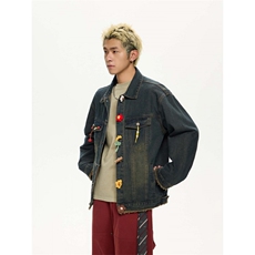 港风秋冬款男女牛仔夹克衫刺绣装饰渐变色宽松外套JK4507P80，男装夹克，星座1013-1