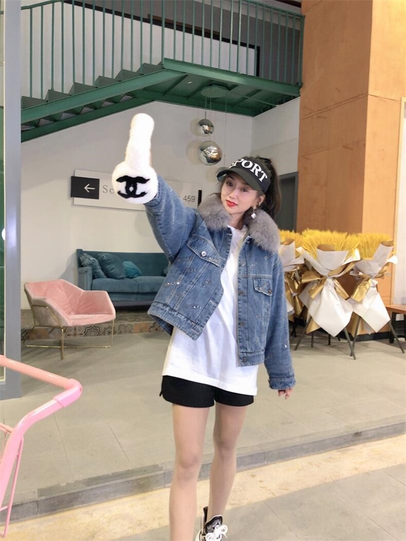 爆版冬款狐狸毛牛仔厚外套，其它，金地雪