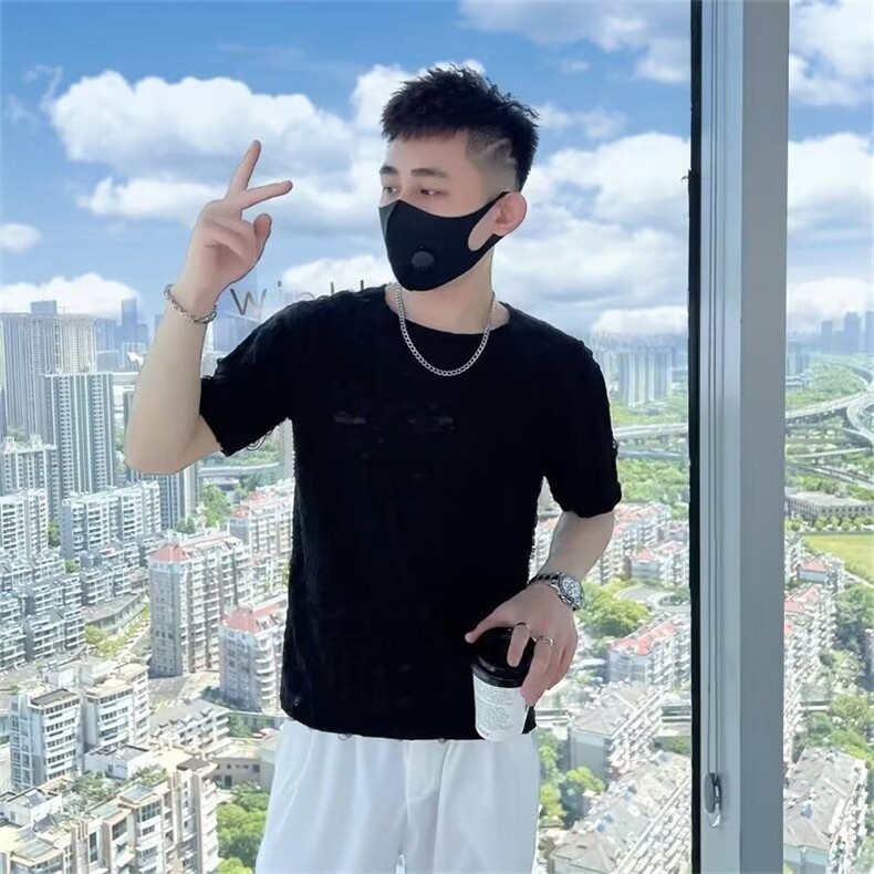 男简约青春流行潮流时尚潮牌夏季潮纯色新款T恤短袖圆领城市风貌,男装T恤,星座1013