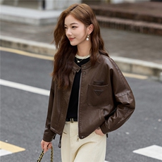 2025秋季女装新款大量现货时尚立领短款皮衣外套，女装皮衣，缘衣格