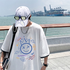 JT55180-P25假两件短袖t恤男大码胖子半袖体恤半截袖港风，男装T恤，电商A040