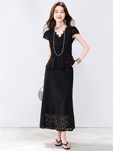 夏季新款现货！2026洋气优雅淑女风v领荷叶边显瘦气质两件套裙女图片