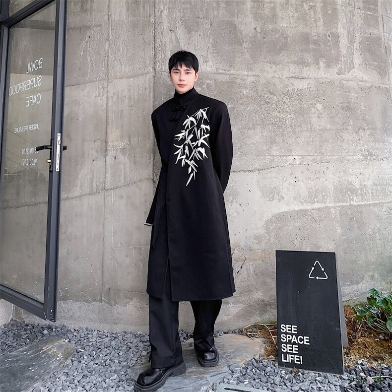 冬季加厚毛呢大衣中式刺绣双门襟复古立领盘扣风衣2631,男装毛呢大衣,电商A246