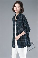 2021年春季排多扣POLO领格子衬衫常规宽松衬衣，女装衬衫，伊满意