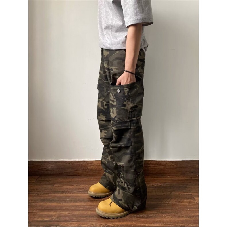 多口袋工装迷彩裤男美式高街宽松直筒阔腿休闲裤长裤秋K6649-P55，男装工装外套，星座412-1