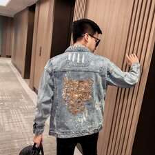 2021社会小伙牛仔夹克虎头亮片牛仔衣男外套QT2012A-3588-P125，男装夹克，电商D218