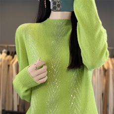 2025年秋季常规款套头长袖单件通勤时尚百搭通勤，女装针织衫/毛衣，鲁菏羊绒