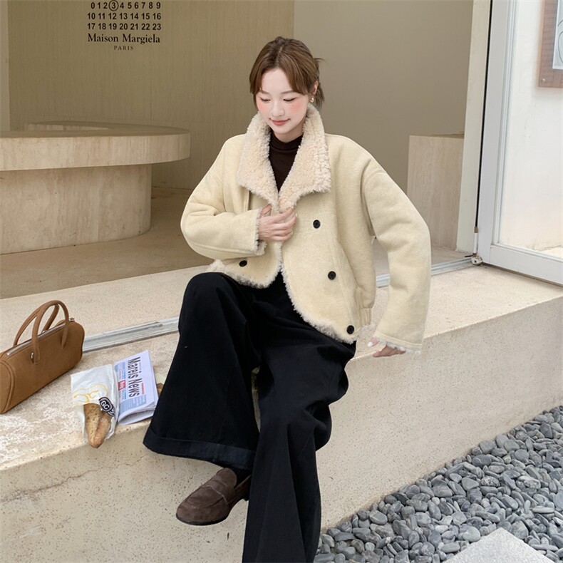 现货，210-3290-P195-288皮毛一体双排扣加厚,女装羊羔毛/颗粒绒,韩蜜菓
