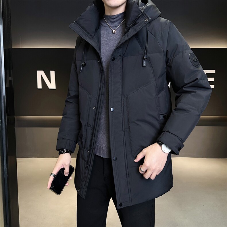9960-L-4XL-P255标50绒店主冬休闲连帽简约纯色中长款羽绒服男,男装羽绒服,电商B255