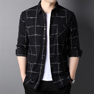 长袖薄款衬衫秋季2023新款中年宽松无痕纯棉上衣男装商务休闲衬衣图片