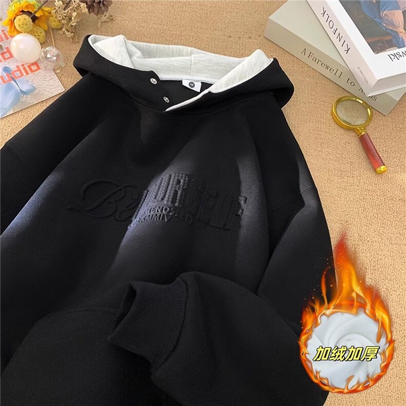 重磅字母连帽套头卫衣男秋季复古情侣装青少年痞帅加厚外套，女装短外套，星座506A