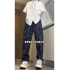 夏季冰丝清凉哈伦裤盘扣新中式风休闲裤宽松脏脏裤K6699-特P42，男装休闲裤，电商A006