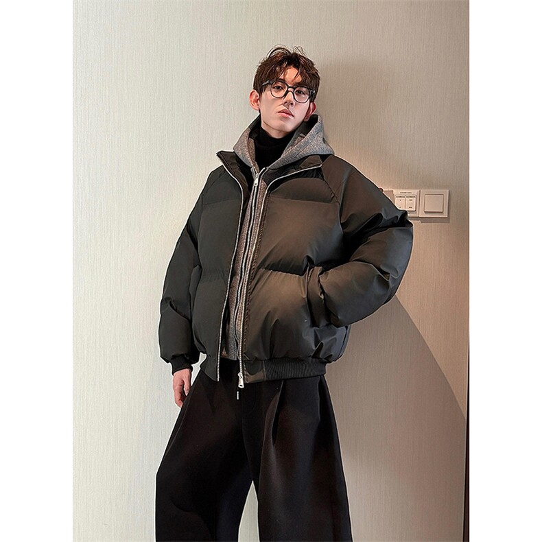 现货高品质重磅工艺美式高街假两件PU皮棉衣男女加厚棉服外套,男装棉衣,电商A486
