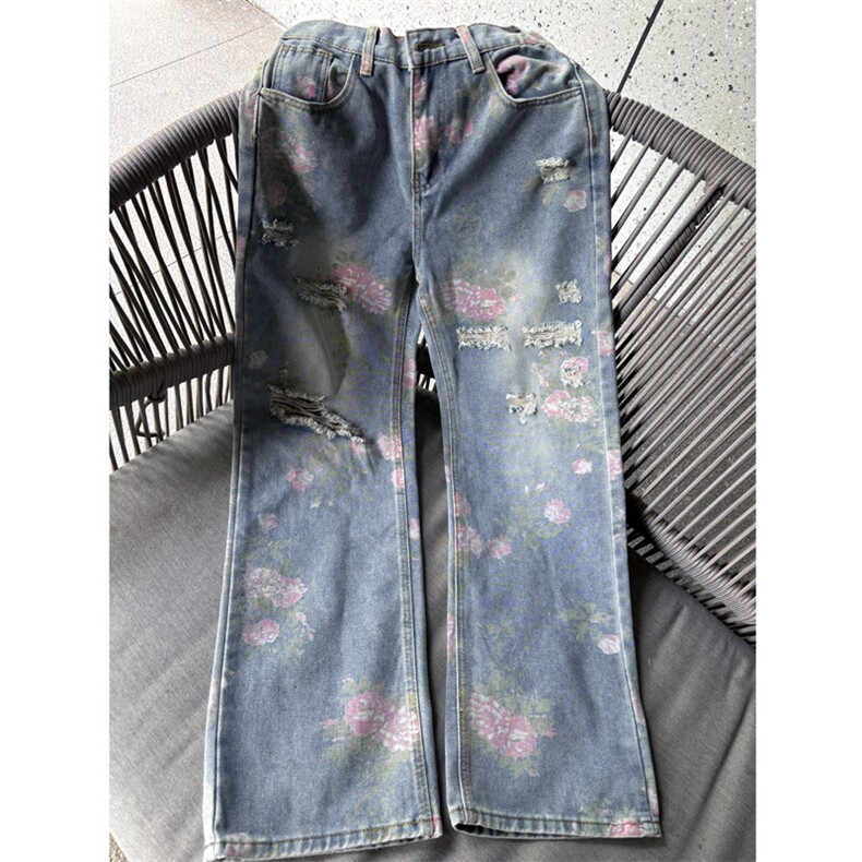 现货印花破洞蓝色牛仔裤5087-P55,男装牛仔裤,星座910-5