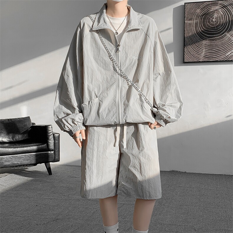 8XL-M特大码冰丝防晒服短裤套装男户外防晒衣运动外套潮TZ102P65,男装防晒衣,电商D206-1