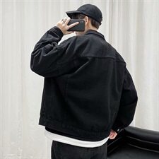 秋季牛仔外套男宽松韩版潮流港风百搭纯色痞帅工装夹克J，男装夹克，星座1008