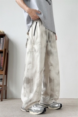 NASA联名休闲裤男春季新款垂坠感宽松直筒裤扎染设计感工装伞兵裤，女装休闲裤，星座1204