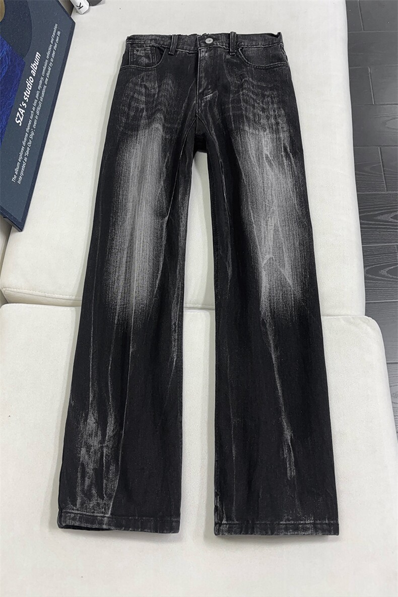 B221美式ins高街暗黑宽松直筒竹节纹牛仔裤LK26616-特P46控78,男装牛仔裤,电商B221