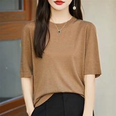 2025年夏季不连帽纯色休闲时尚百搭通勤短袖，女装T恤，森墨