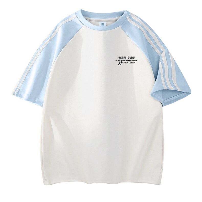 抖音得物品质二开240克宽松纯棉美式潮牌插肩三杠织带短袖T恤，男装T恤，电商A486