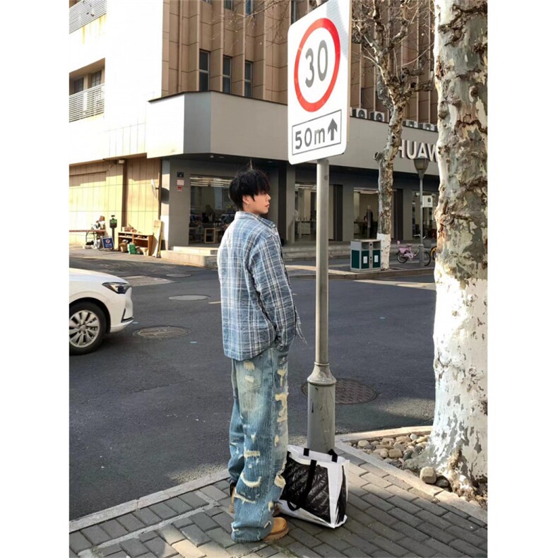 散养文化美式复古慵懒风格子衬衫，XZ1005-1-TTH0011-批价50控68,男装衬衫,星座1005-1