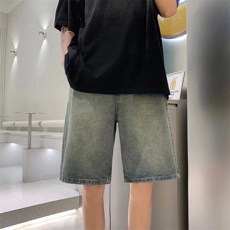 裤子夏季ins复古五分短裤宽松直筒阔腿裤高腰牛仔裤潮RK2801-P36,男装牛仔裤,星座412-3