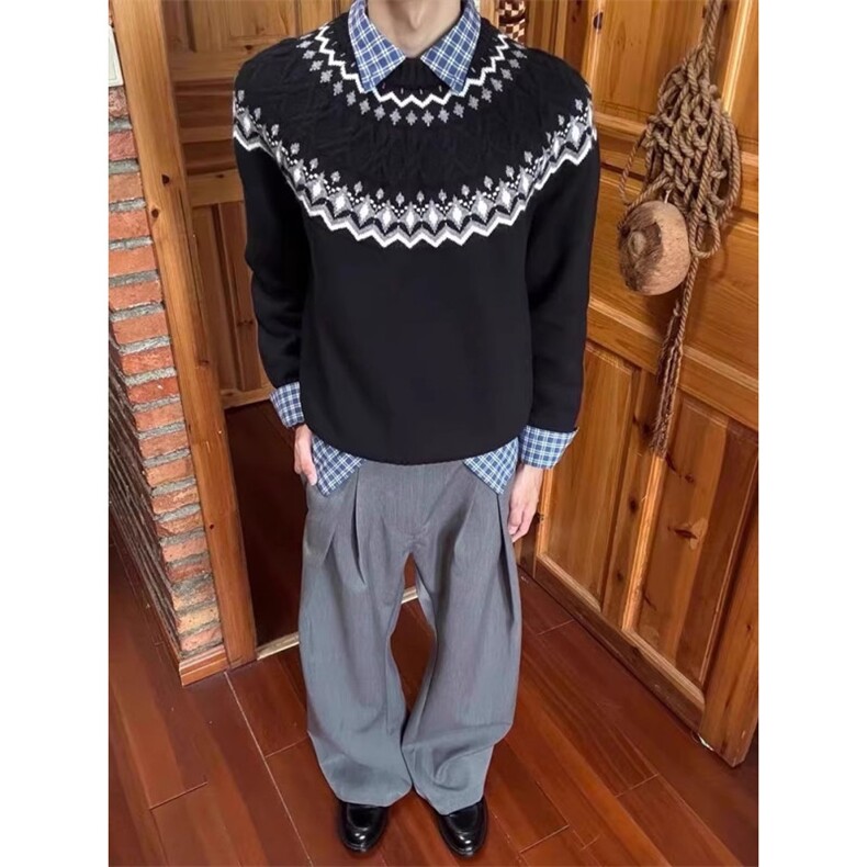 网图~老钱风费尔岛复古针织衫毛衣W1535/特P48,男装针织衫/毛衣,电商B350