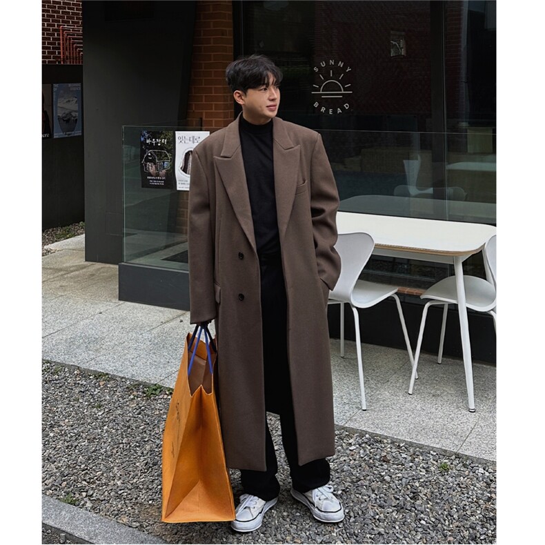 2025新款毛呢大衣男中长款韩版宽松冬季加厚呢子外套潮，男装毛呢大衣，星座710