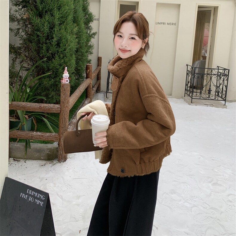 现货，210-3290-P195-288皮毛一体双排扣加厚，女装羊羔毛/颗粒绒，韩蜜菓