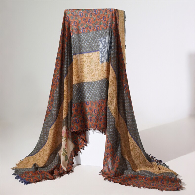 2025年秋季新款百搭女士拼色长方形流苏披肩，披肩，绒上羊绒