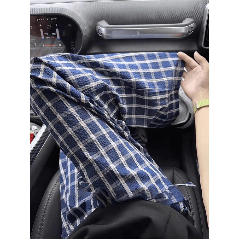 美式高街潮牌男女泡泡格子休闲裤直筒宽松慵懒显瘦阔腿休闲长裤子,男装休闲裤,电商A486