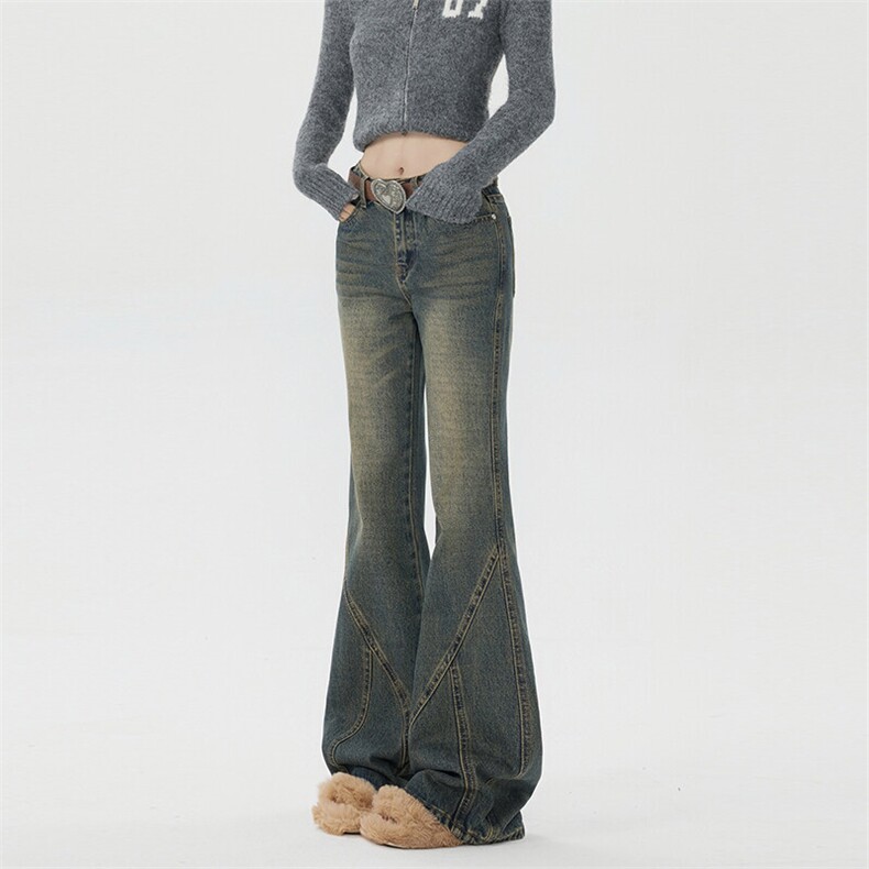 复古低腰微喇牛仔裤春夏新款宽松显瘦阔腿直筒喇叭长裤YD2119-P60，女装牛仔裤，星座509