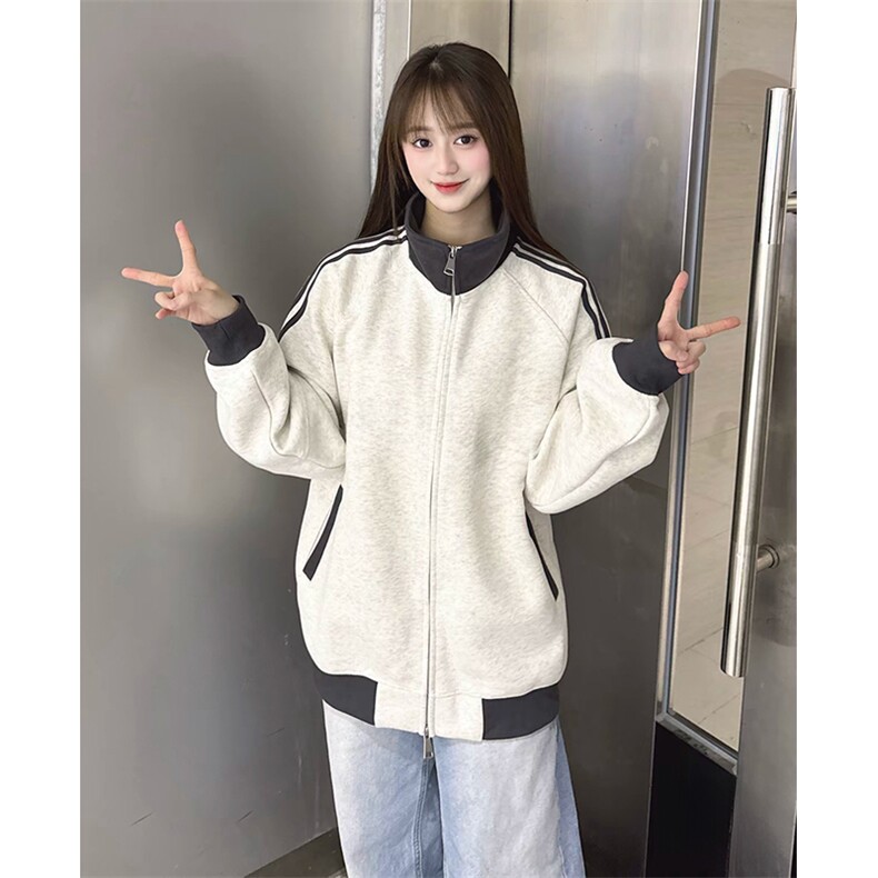 抖音得物高品质26春装美式高街重磅结构拼接织带立领卫衣外套CM42,女装短外套,电商A486-1