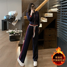 时尚秋装女款休闲高腰阔腿裤两件套显瘦百搭潮流套装，女装套装/套裙，江南