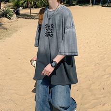 2023夏季新款创意圆领短袖T恤港风渐变半袖男女1533-P50控价68，男装T恤，电商A441-1