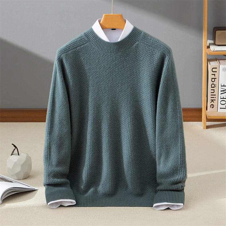 秋冬新款男装套头羊绒衫宽松圆领毛衣轻奢商务休闲，男装羊绒套衫，牧群羊绒